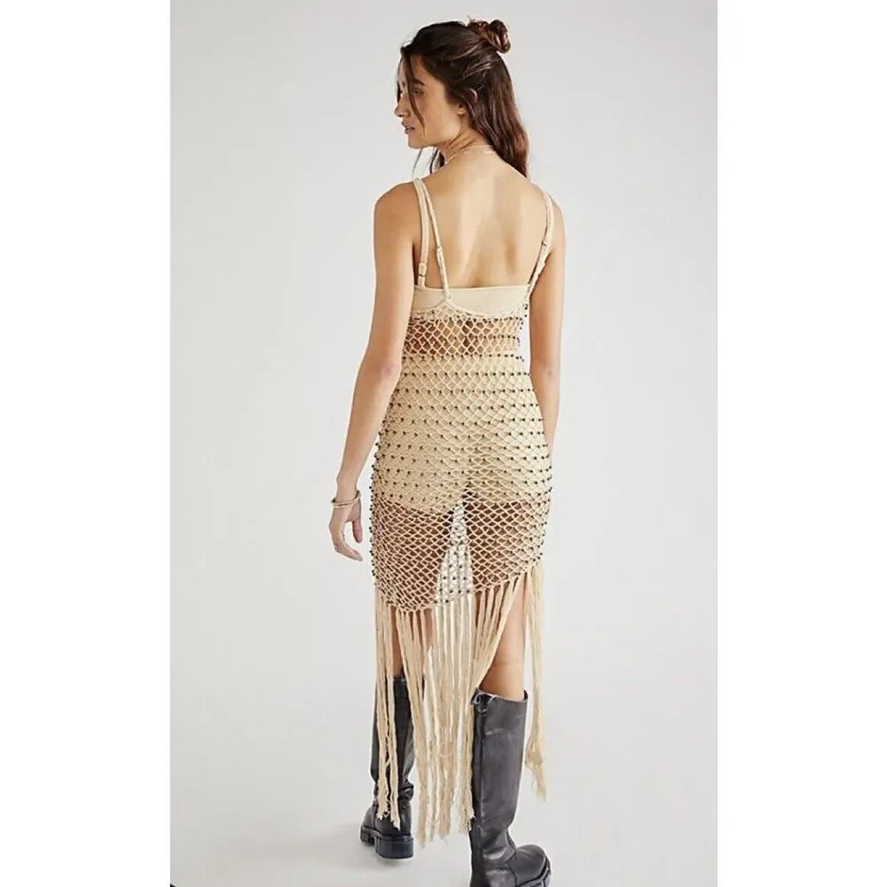 Free People Beige Crochet Fringe Maxi Dress - Picture 2 of 5